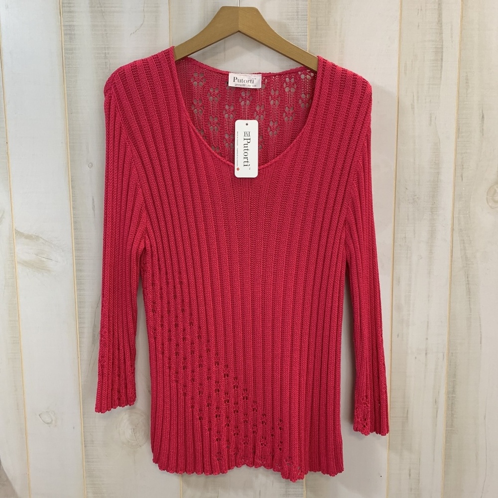 NWT Putorti Fuchsia Pink Sweater Open Knit Medium